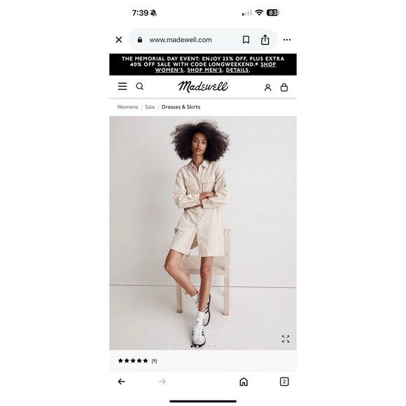 Madewell Women Medium Corduroy Long Sleeve Mini Shirt Dress Beige Preppy - Picture 9 of 9